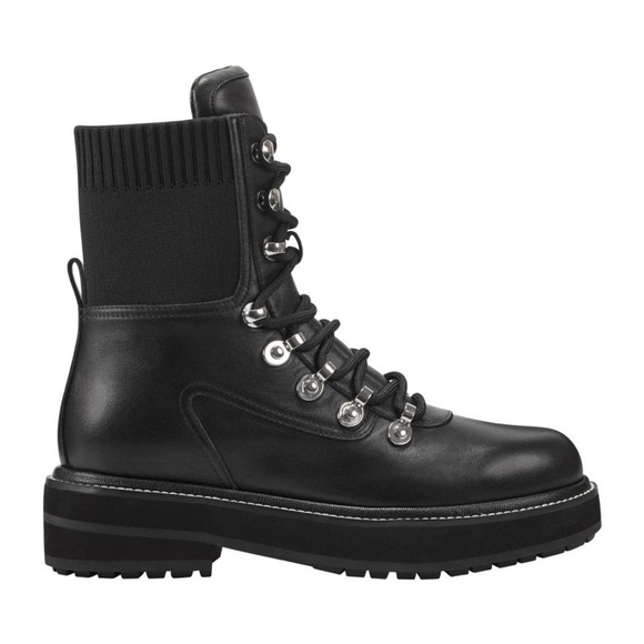 Nib Marc Fisher Elwa Black Leather Lace Up Bootie - Picture 2 of 12